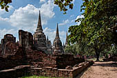 Ayutthaya, Thailand. Wat Phra Si Sanphet, view from the N-E corner of the site with the three spired chedi in the background. 